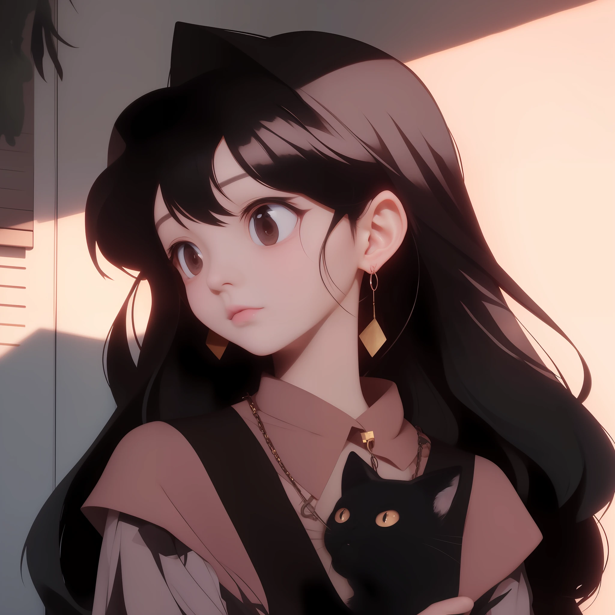 anime girl with long black hair and a cat in her lap, anime girl with cat ears, beautiful anime catgirl, girl with cat ears, artwork in the style of guweiz, cute anime catgirl, anime style. 8k, beautiful anime portrait, anime style portrait, anime catgirl, anime vibes, lofi portrait