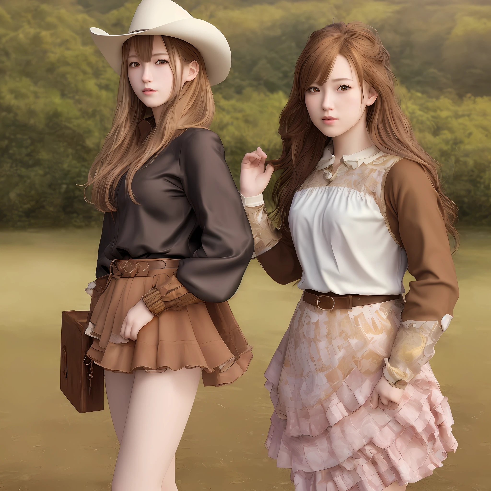 best quality, masterpiece:1.1), (realistic:1.4), 1girl, cowboy shot, anime, ANIME, PORTRAITS, CHARACTER, REALISTIC, 3D, PERSON, MIX, 2D, MODEL, REAL PERSON,Gold brown hair,rough skin,lady,full body,she ware pink skirt, Japanese girl, realism background,
