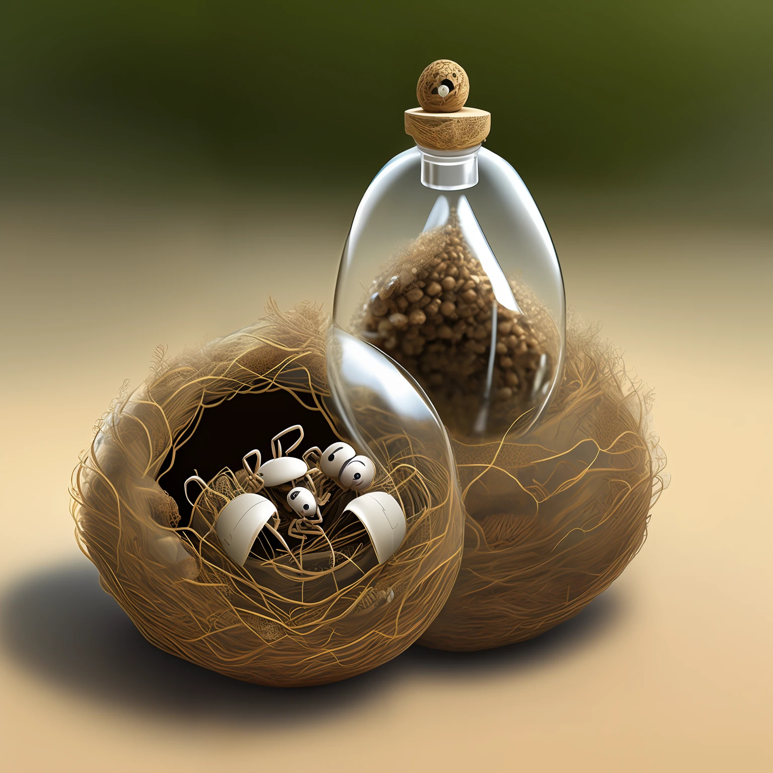 Dream art ant nest in a bottle, soft, realistic