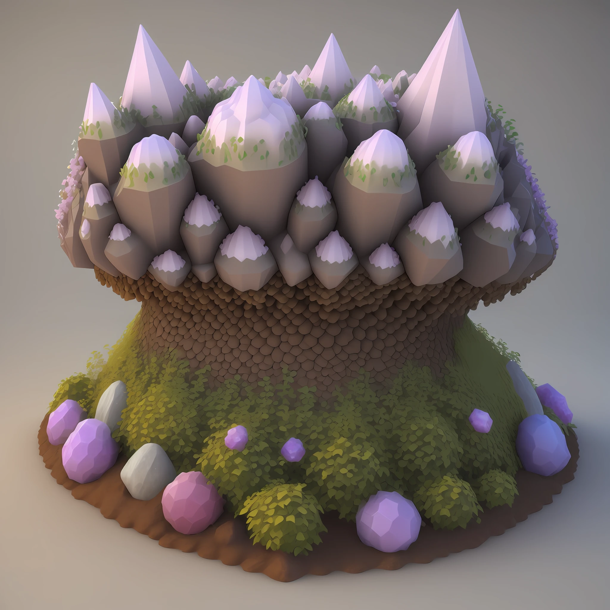 Geode anthill with shrubs in around 3D design