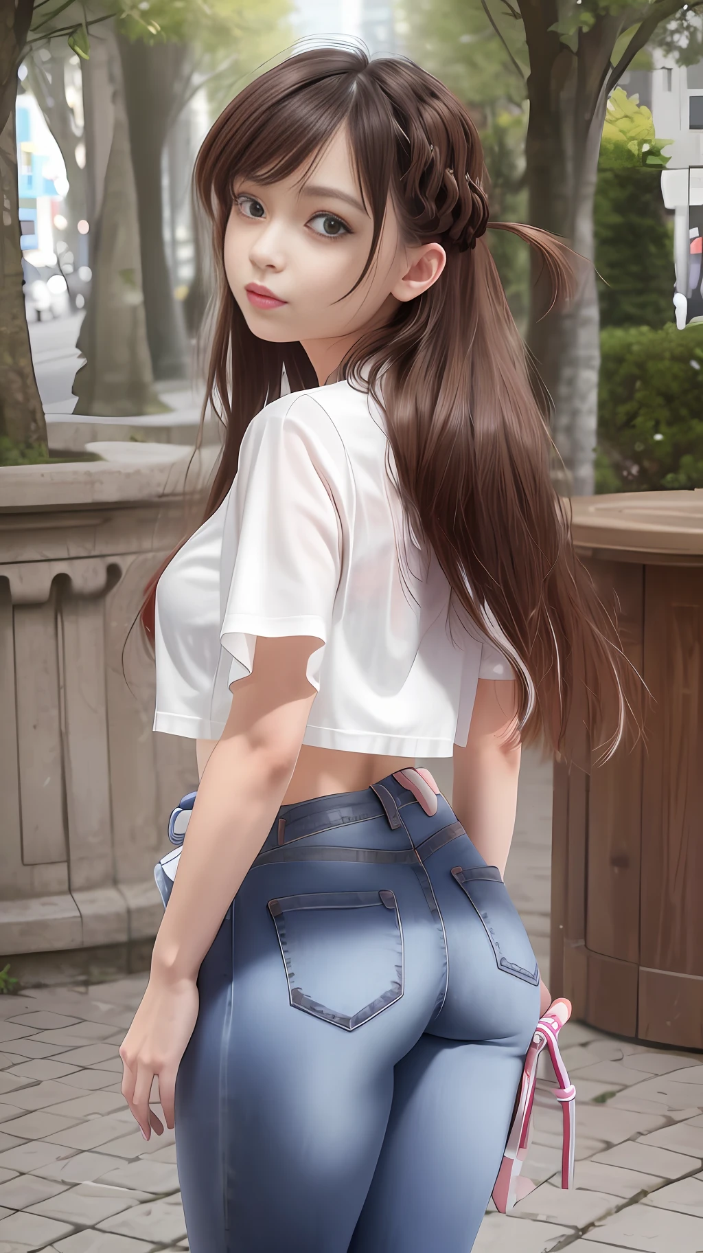 young beautiful girl, ultra detailed, official art, unity 8k wallpaper, (pureerosface_v1:0.7),high-waisted jeans, cropped top, arms behind back , looking back, looking at viewer,

Steps: 30, Sampler: DPM++ SDE Karras, CFG scale: 7, Seed: 4129332684, Size: 512x720, Model hash: ae7c062145, Model: chikmix_v3, Denoising strength: 0.4, Clip skip: 2, ENSD: 31337, Hires upscale: 2, Hires steps: 7, Hires upscaler: ESRGAN_4x