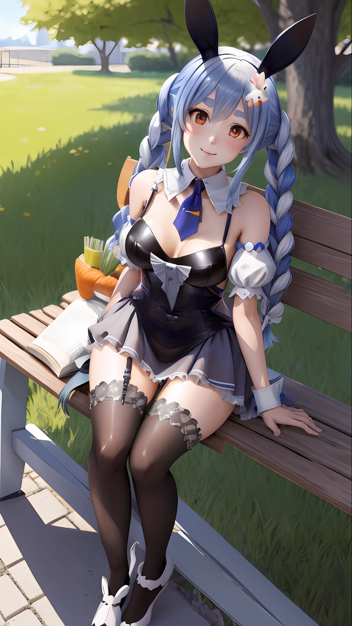 rabbit-shaped pupils, anime - style woman in bunny ears sitting on a bench reading a book, trending on cgstation, guweiz on artstation pixiv, artwork in the style of guweiz, guweiz on pixiv artstation, trending on artstation pixiv, azur lane style, small curvy loli, from arknights, seductive anime girl