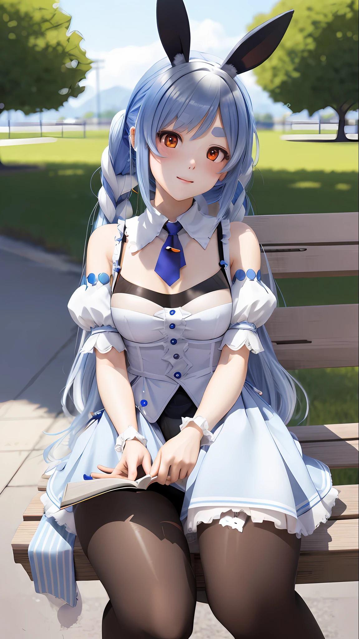 rabbit-shaped pupils, anime - style woman in bunny ears sitting on a bench reading a book, trending on cgstation, guweiz on artstation pixiv, artwork in the style of guweiz, guweiz on pixiv artstation, trending on artstation pixiv, azur lane style, small curvy loli, from arknights, seductive anime girl