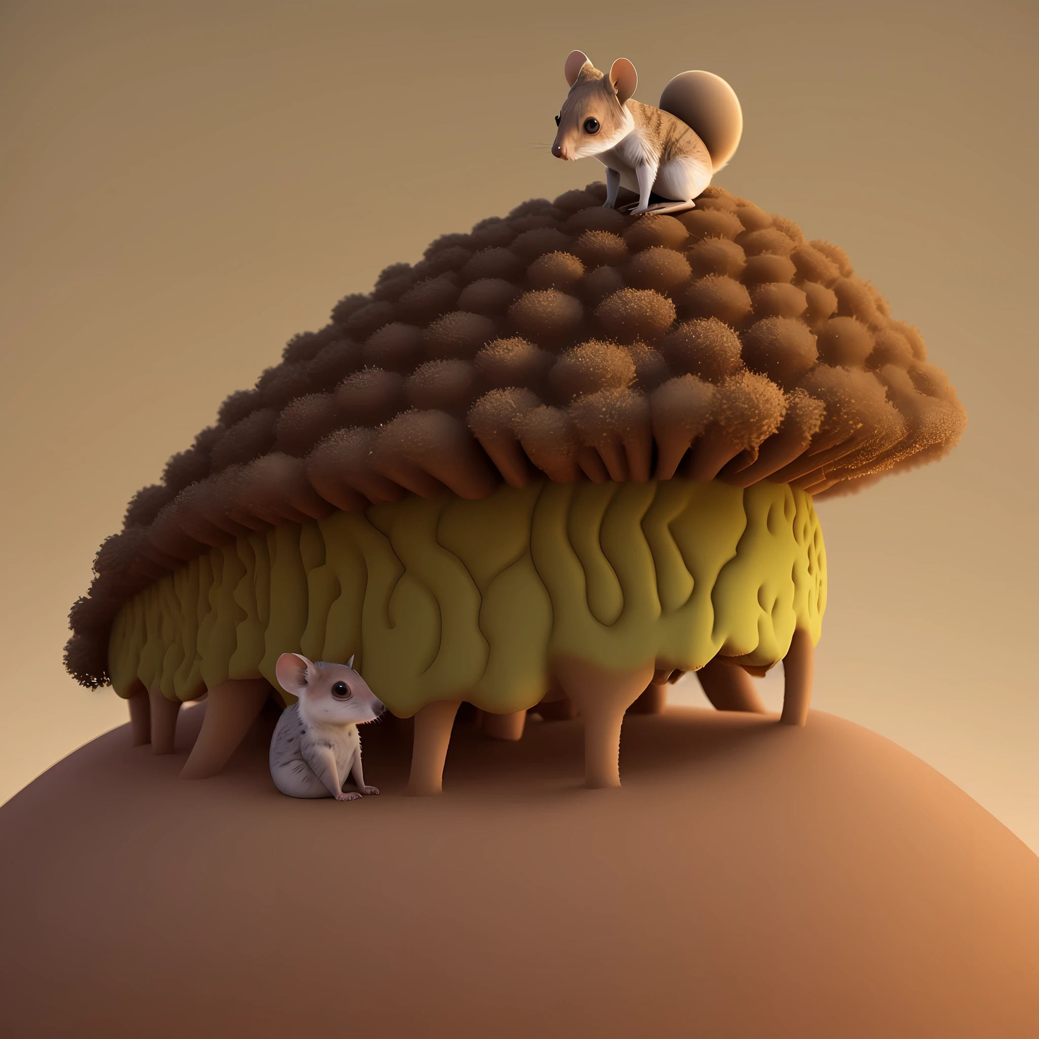 Anthill with a small marsupial on top, representing the verdanous 3D design