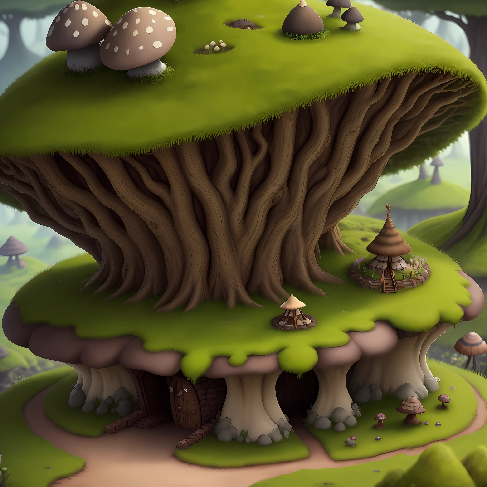 Anthill round conical shape, moss and mushrooms, with a thatched roof HYIP realistic, 4k, 1: 1