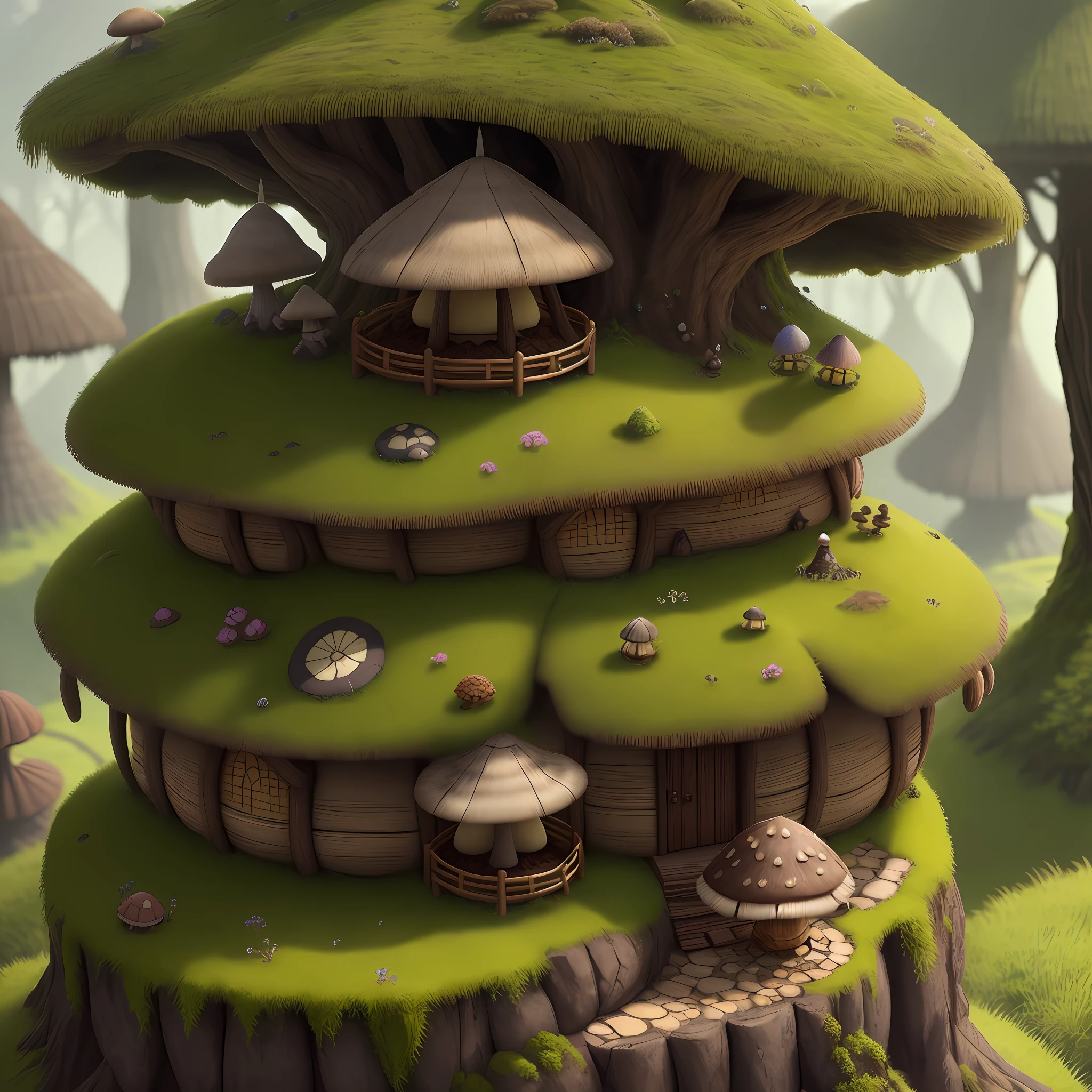 Anthill round conical shape, moss and mushrooms, with a thatched roof HYIP realistic, 4k, 1: 1