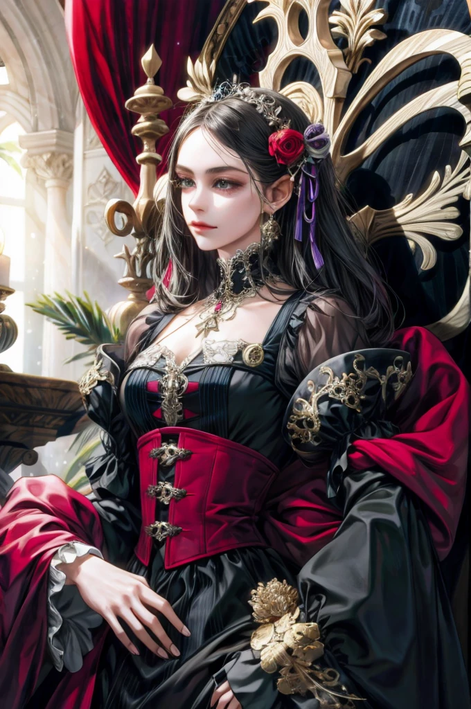 (absurd, high resolution, super detailed), 1girl, solo, mature, baroque, long skirt, long sleeves, elegant, colorful, most detailed, upper body, cool