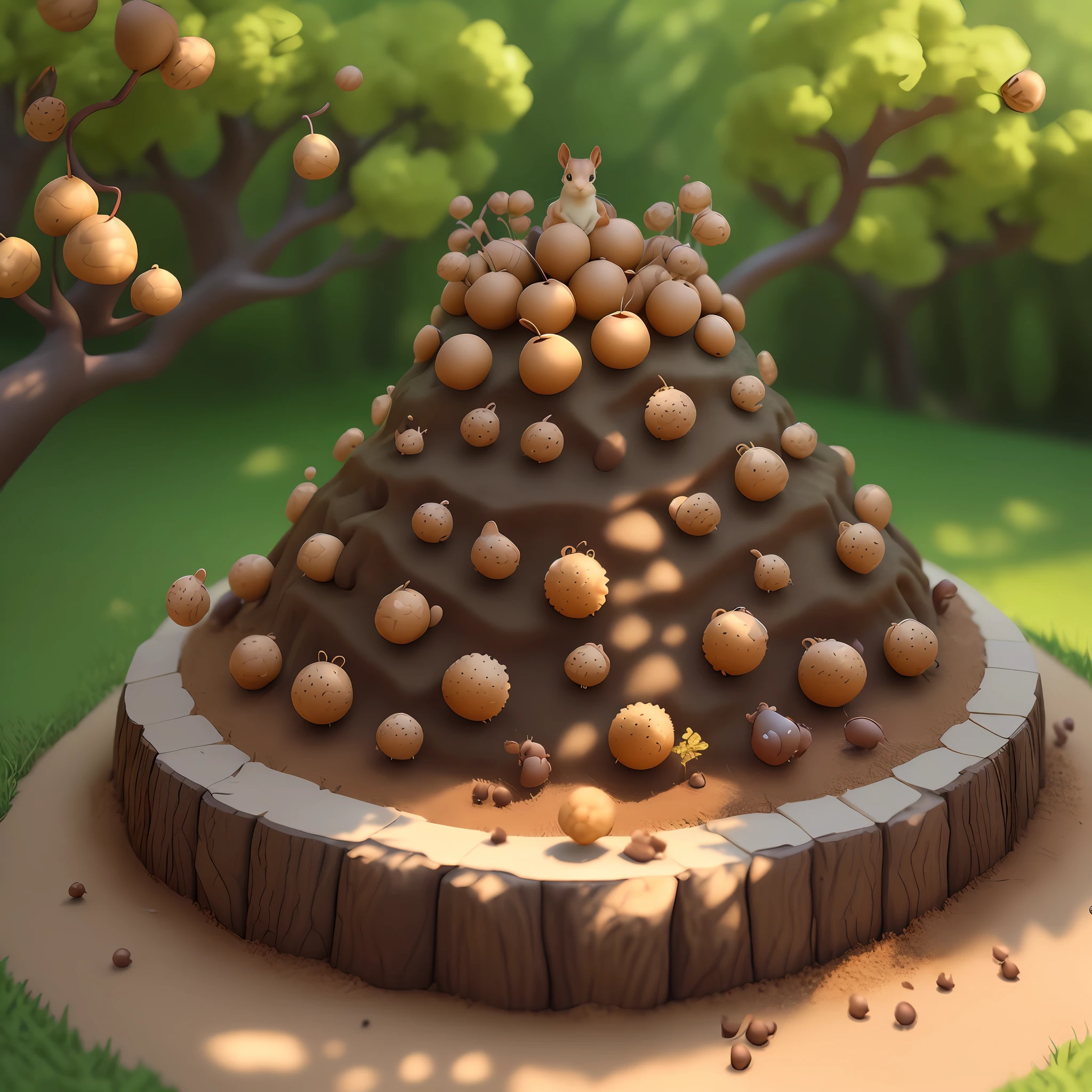 The squirrels have gathered many acorns, the ants took advantage to be able to make a beautiful anthill with 3D designs
