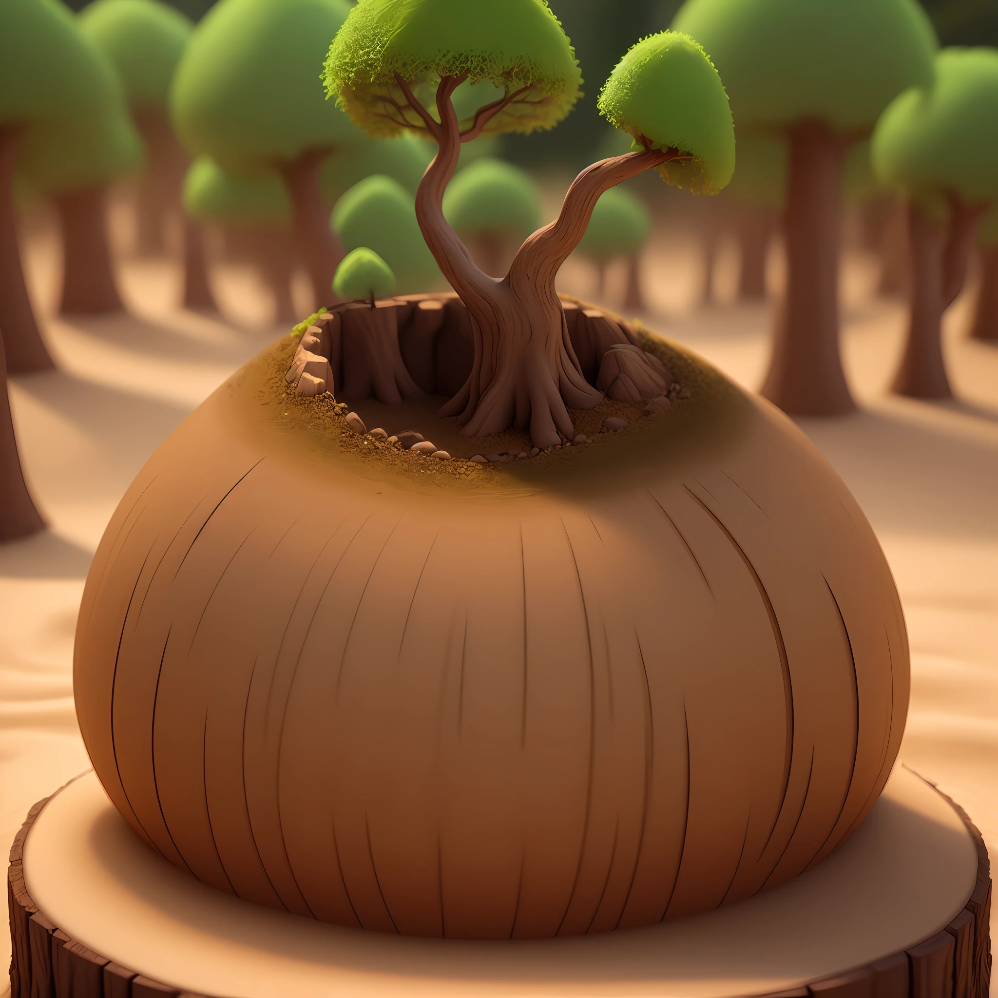 Anthill created in small tree trunk segment 3D design