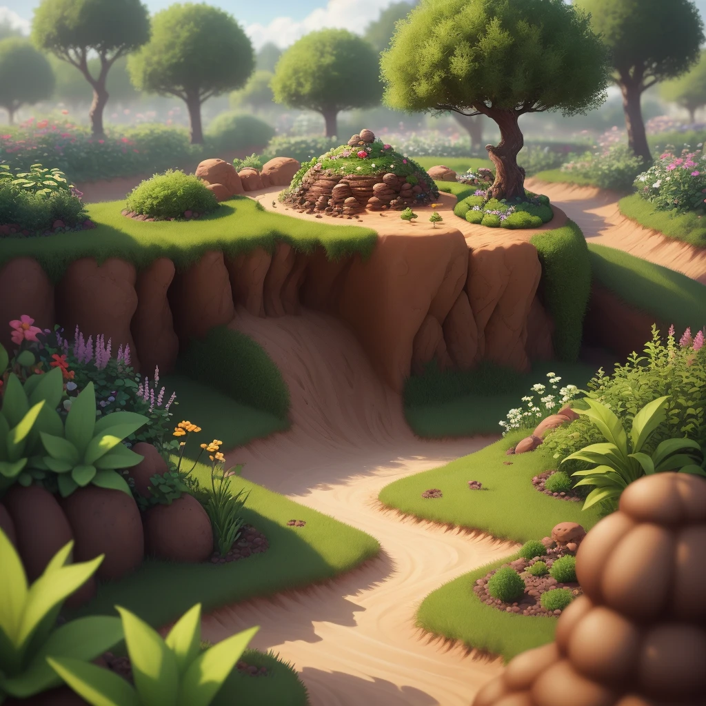 Anthill in the form of a small garden, realistic hype, 4k, 1: 1