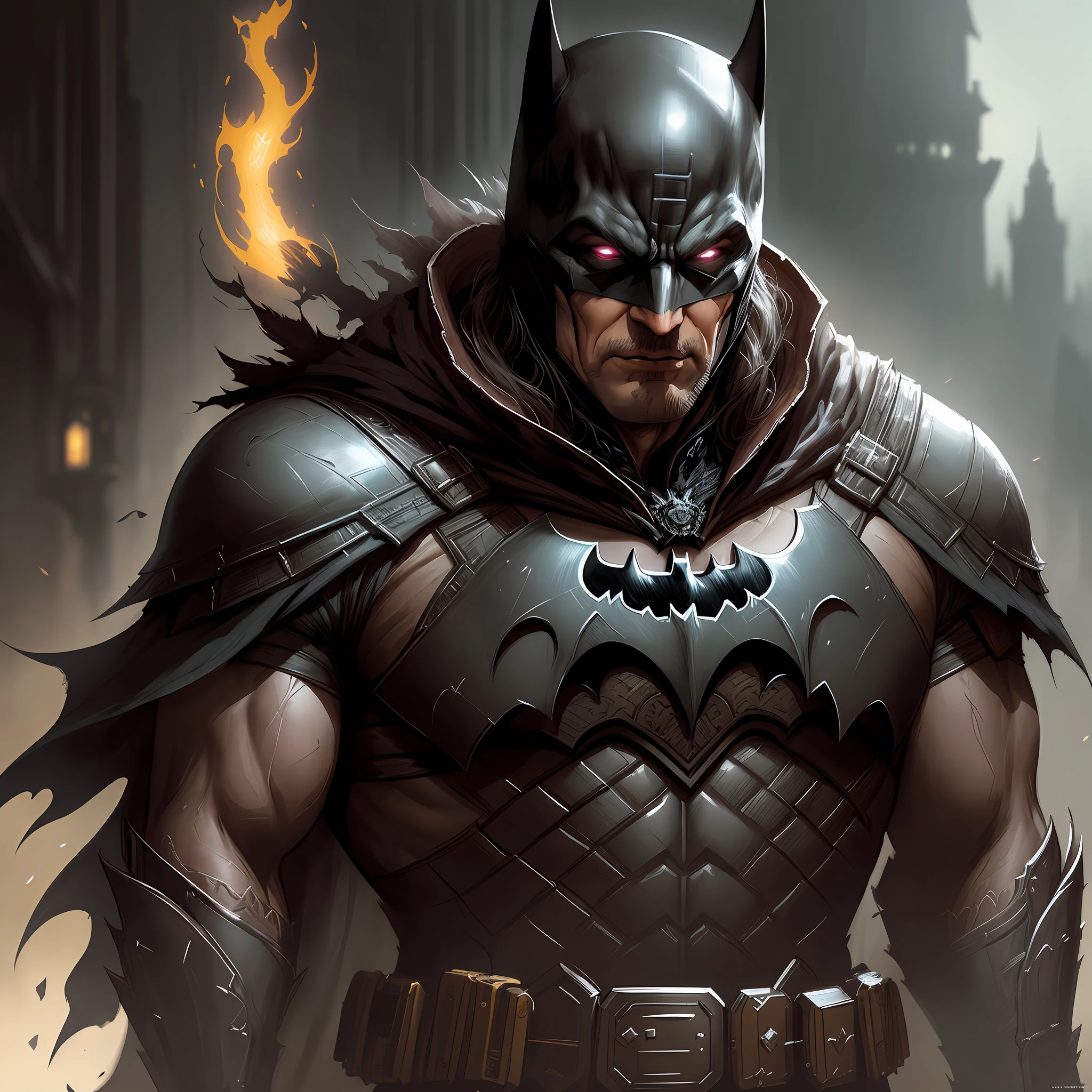 Grim batman, fantasy character portrait, ultra realistic, concept art, intricate details, highly detailed by greg rutkowski, gaston bussiere, craig mullins, simon bisley