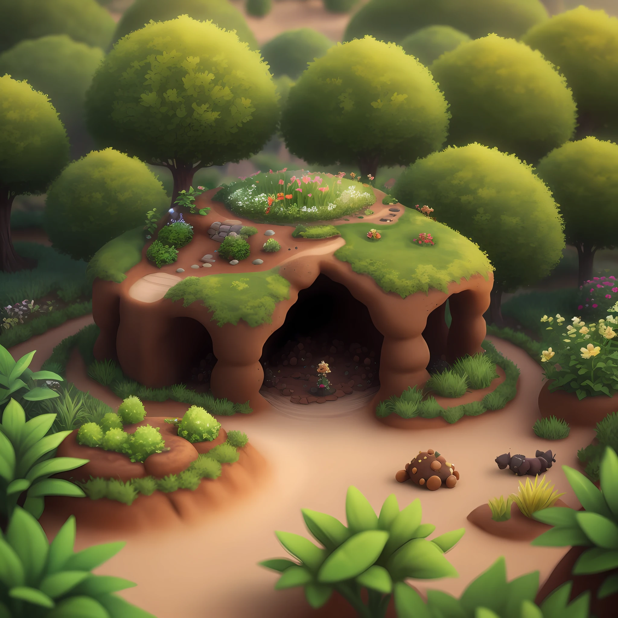 Anthill in the form of a small garden, realistic hype, 4k, 1: 1