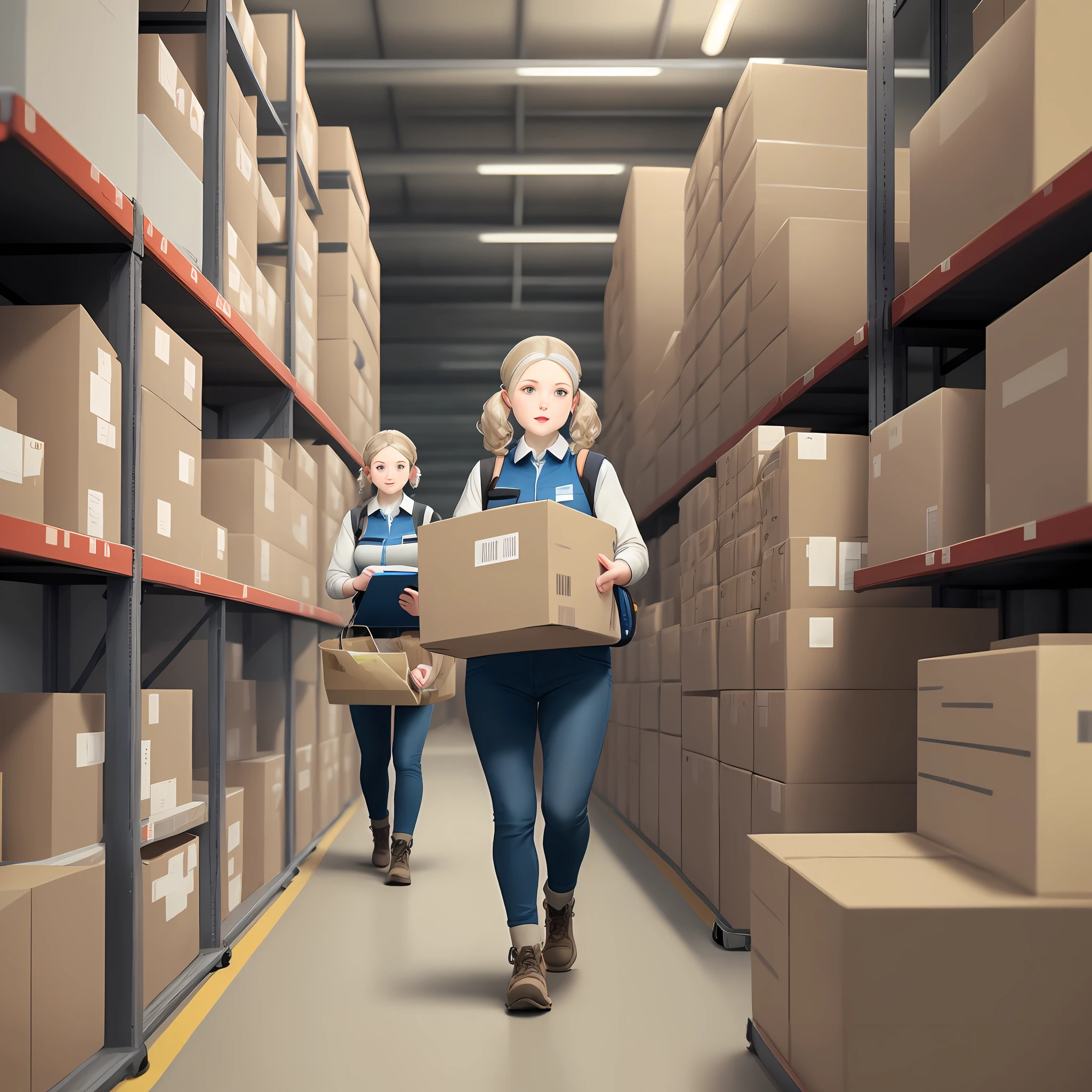 People sorting parts in an inventory environment using data collectors and placing them on moving carts