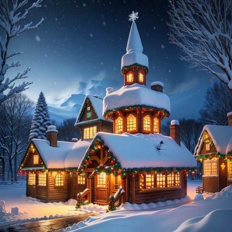 Snow village during winter. Christmas decorations