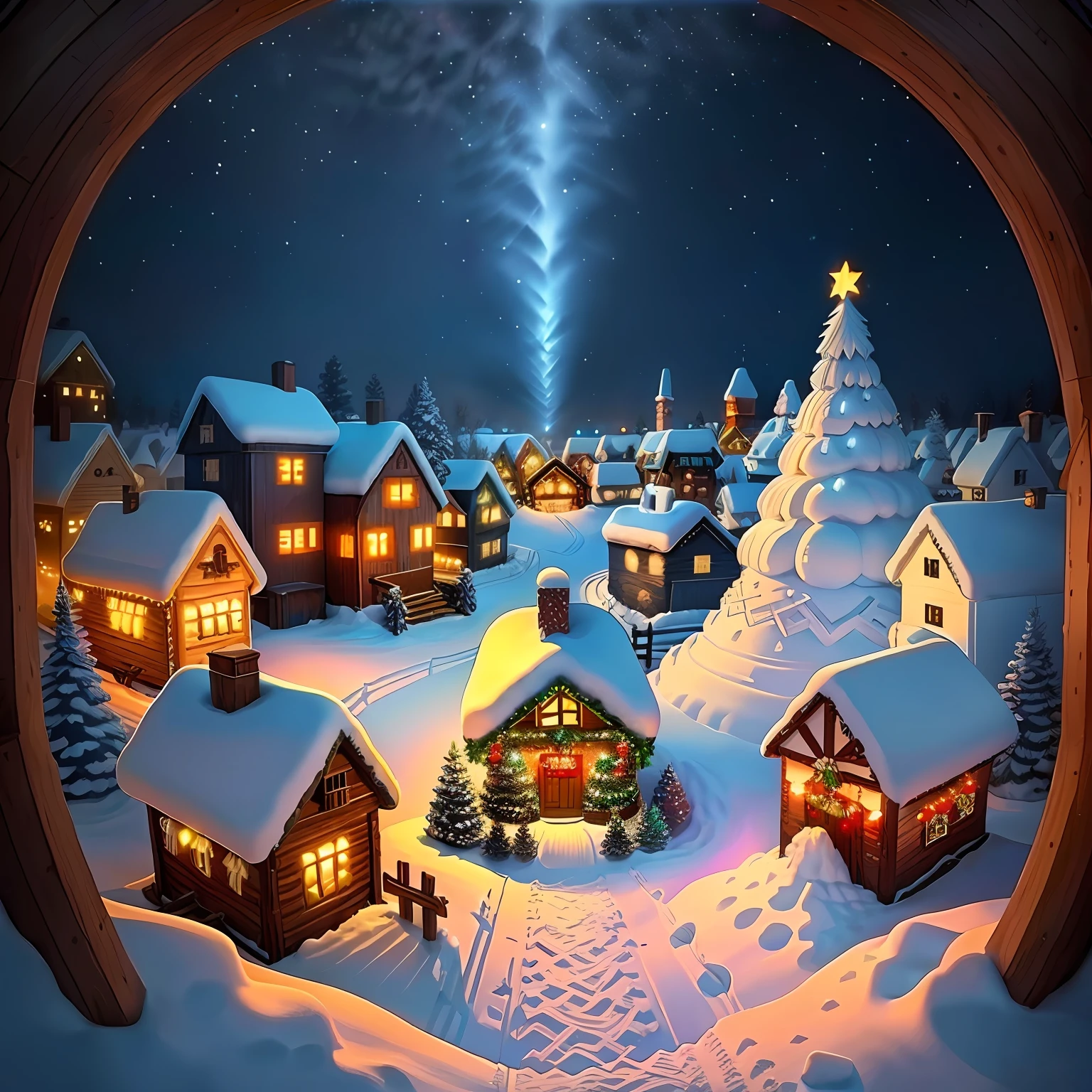 Snow village during winter. Christmas decorations