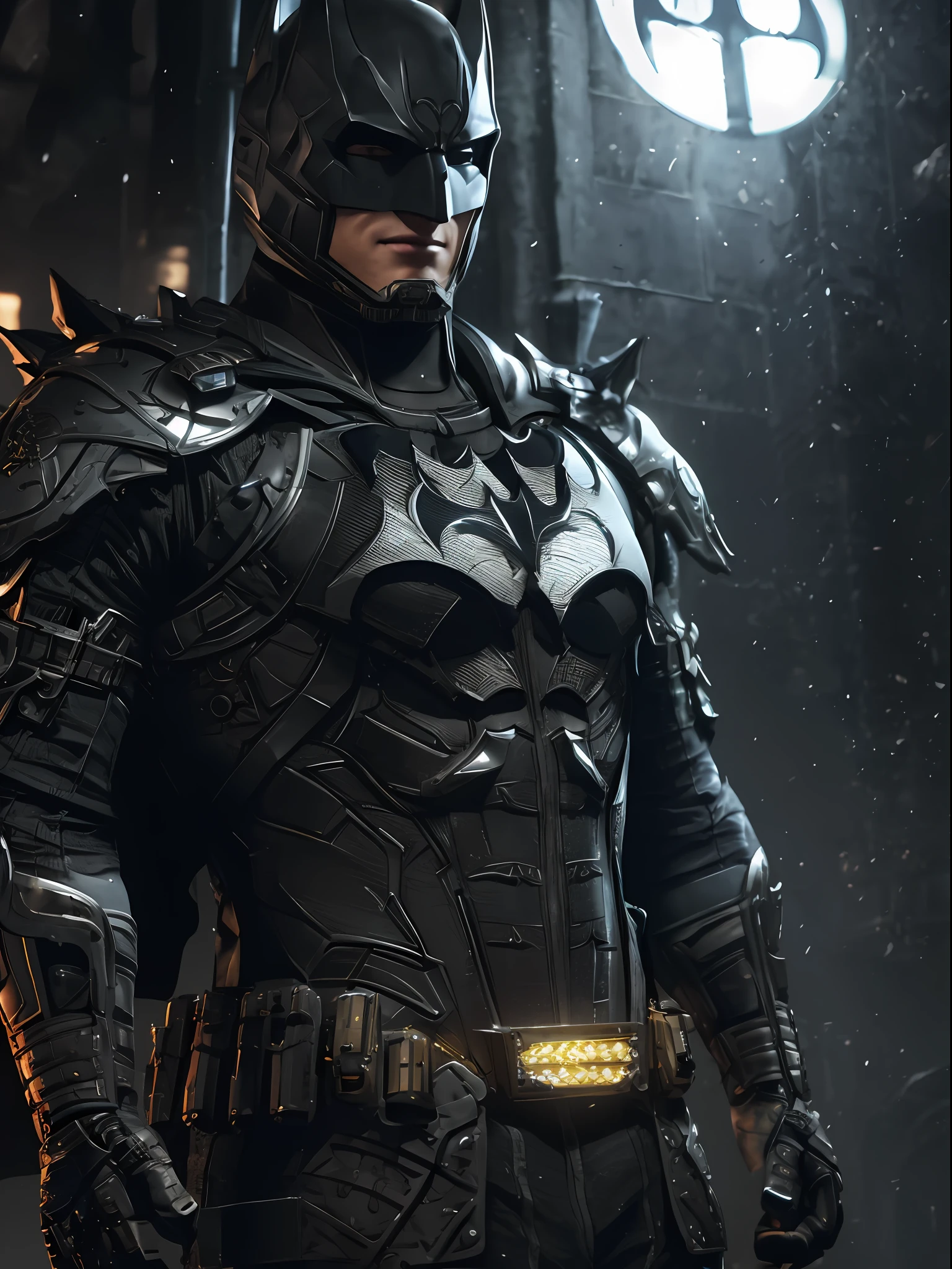 3d render of a highly detailed [Batman|Cyborg] wearing cybernetics and intricate detail armor with armored plates, hdr, 8k, subsurface scattering, specular light, highres, octane render, ray traced