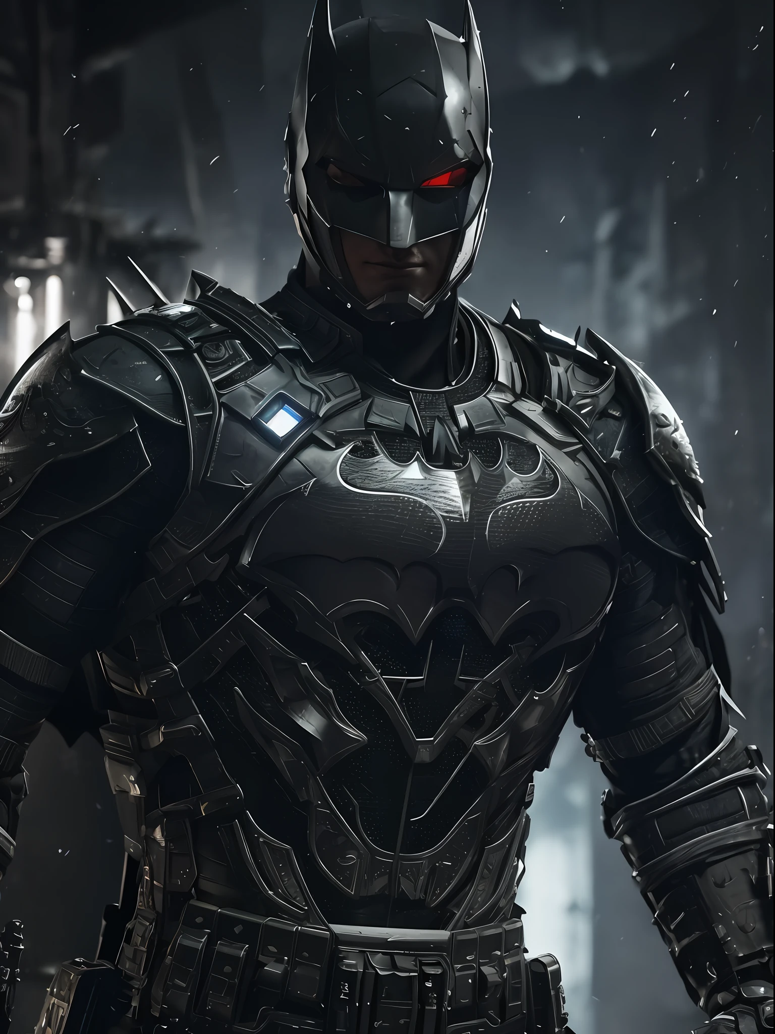 3d render of a highly detailed [Batman|Cyborg] wearing cybernetics and intricate detail armor with armored plates, hdr, 8k, subsurface scattering, specular light, highres, octane render, ray traced