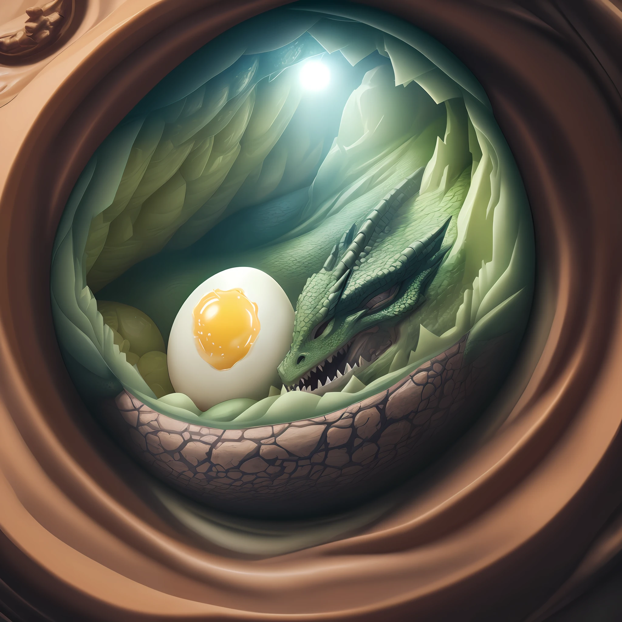 Egg inside a sleeping dragon, hype realistic, 4k, 1: 1