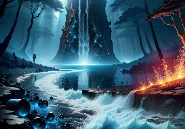 realistic anhill 4k super clear and transpart with worker ants inside in a forest deep in the ocean with sparkling bubbles and lava drops