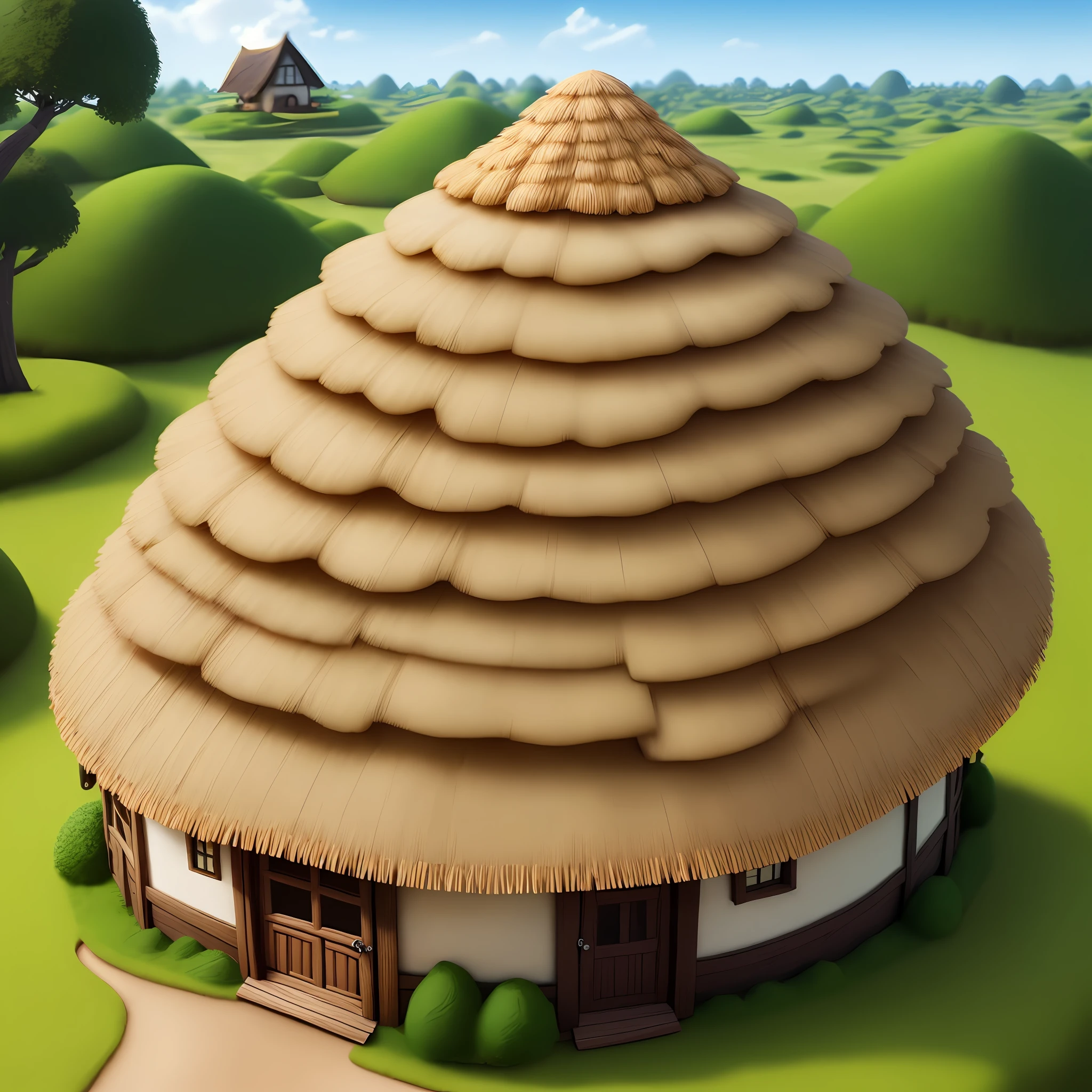 Anthill in the form of a small house with a thatched roof, realistic high, 4k