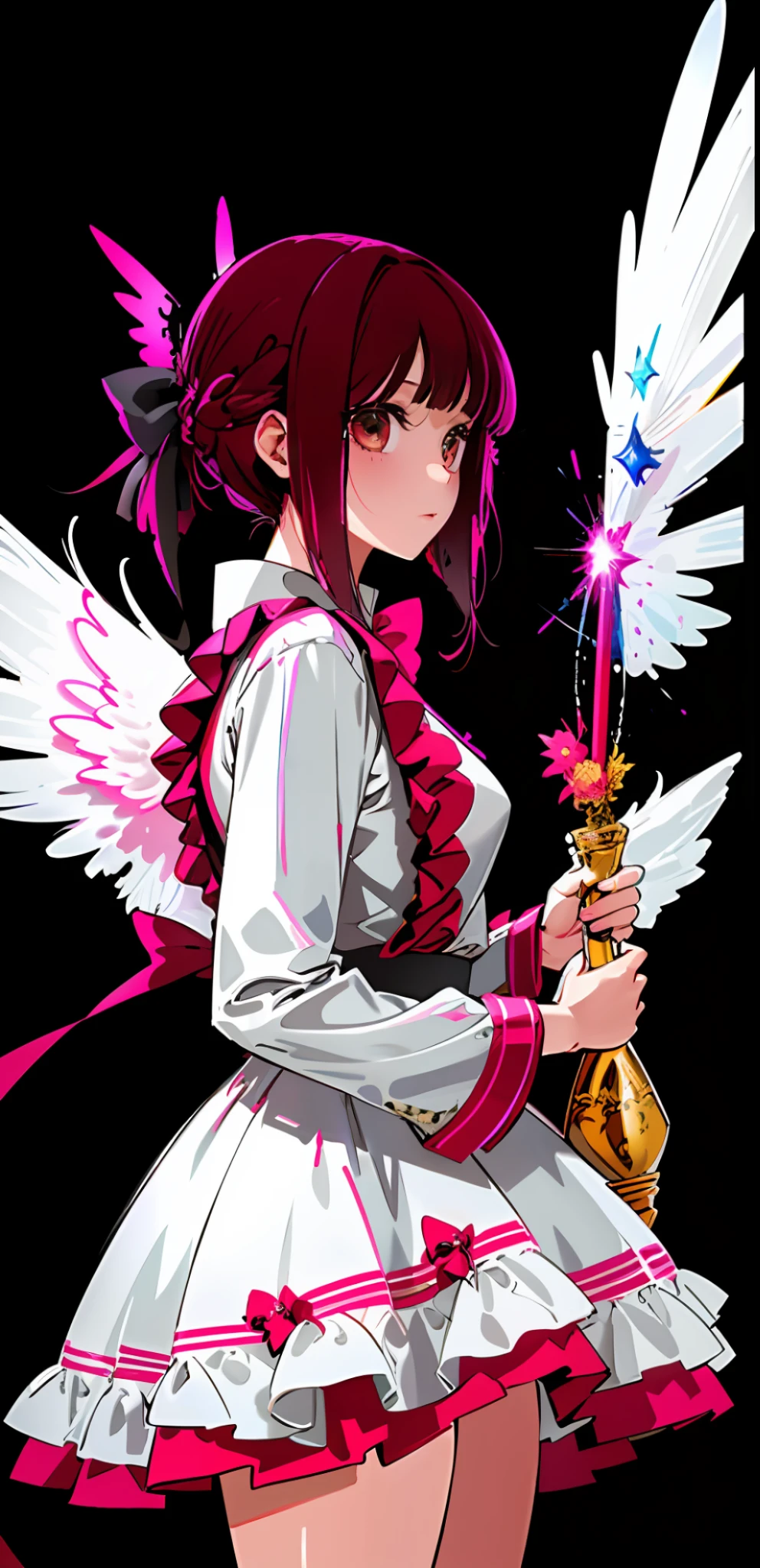 masterpiece, high quality, 8k, beautiful lighting, kanaarima,1girl, solo, masterpiece,best quality,ultra-detailed,very detailed illustrations,extremely detailed,intricate details,highres,super complex details,extremely detailed 8k cg wallpaper,cowboy shot, caustics,reflection,ray tracing,demontheme,nebula,dark aura, (1girl:1.4),solo,alone, glowing eye,eye trail, random expressions,random action, fantastic background, angel, angel wings, glow dress, white dress, magical, focus on her