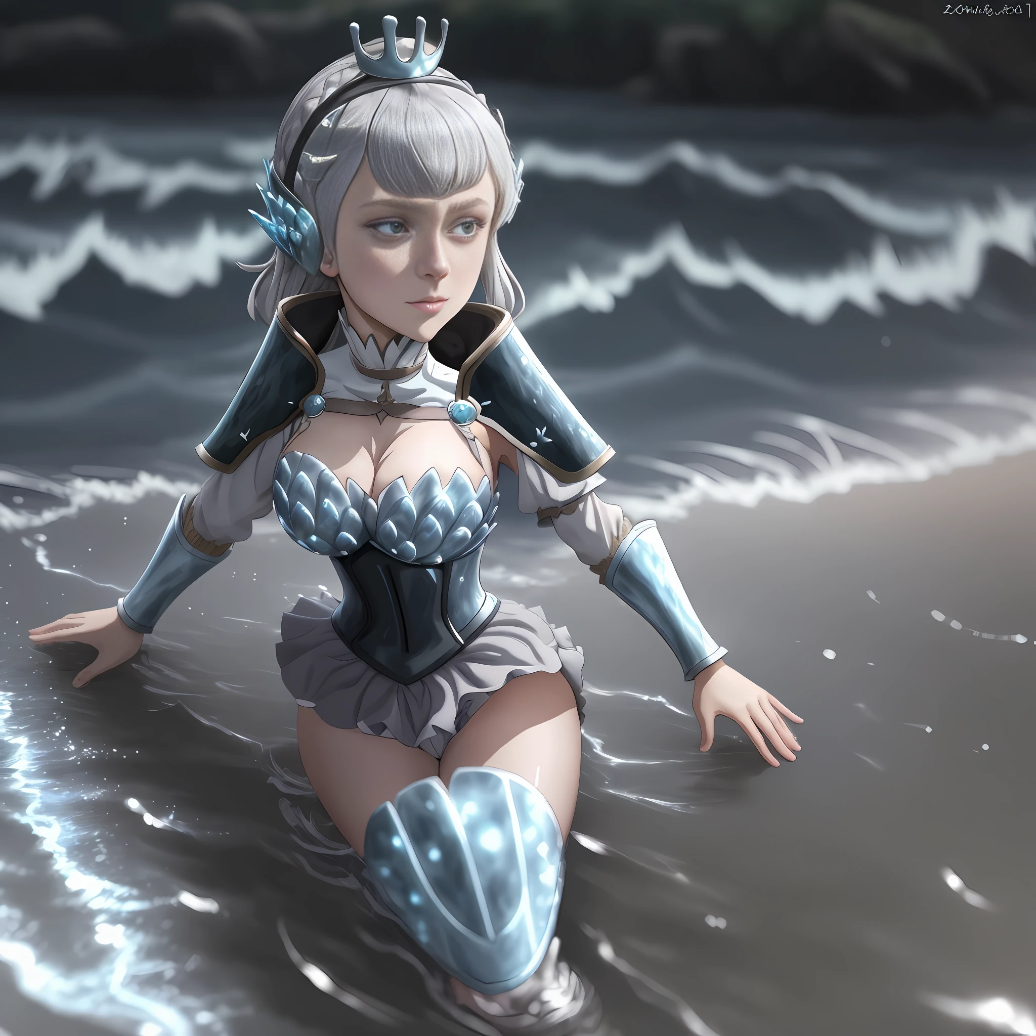 Noelle Silva with water armor, anime Black Clover, Solo, , silver-haired princess.