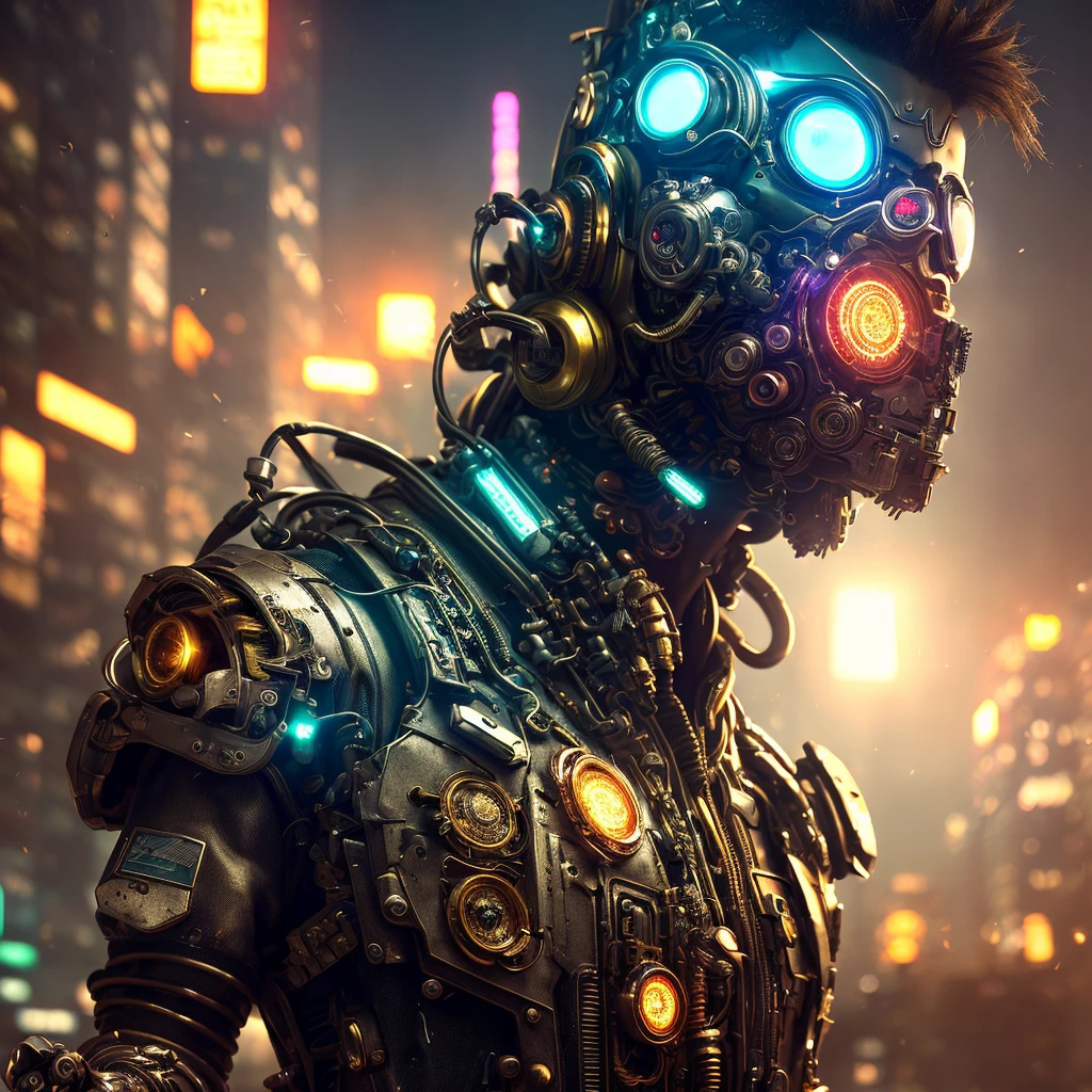 high quality digital art, stunning art, 4k wallpaper, highly detailed, warzone, black and white, digital art of the highest quality, stunning art, 4k wallpaper, 8k, 64k, HD, incomparable masterpiece, dynamic lighting, cinematic, epic mechanical parts, Cyberpunk, (best quality, masterpiece), (photorealistic: 1.4), ultra highres, (cyberpunk with bright neon lights), (realism), (dynamic), (extremely detailed CG unit 8k wallpaper), (high resolution), (masterpiece), ((GOLD details)), ((BLOOD details)),(gold), (gold), (chrome metal), (gurra medals), ((JEWELRY)), ((create something SCARY)), ((create something UNIQUE)), (INVENT SOMETHING PROPER)), ((EVOLUTION))