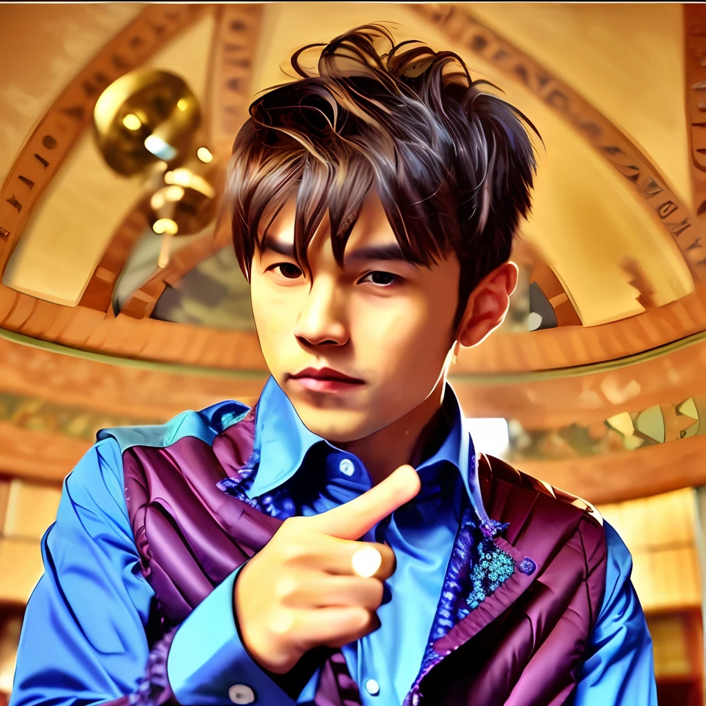A young guy in a stylish shirt escrrita mg
Pointing to a globe of the world