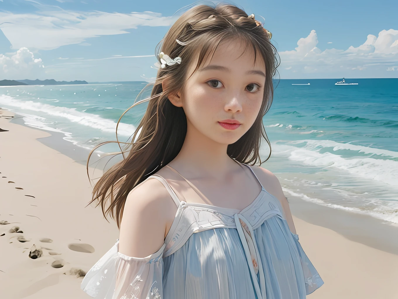 4 girl, The beach, masterpiece, natural color,