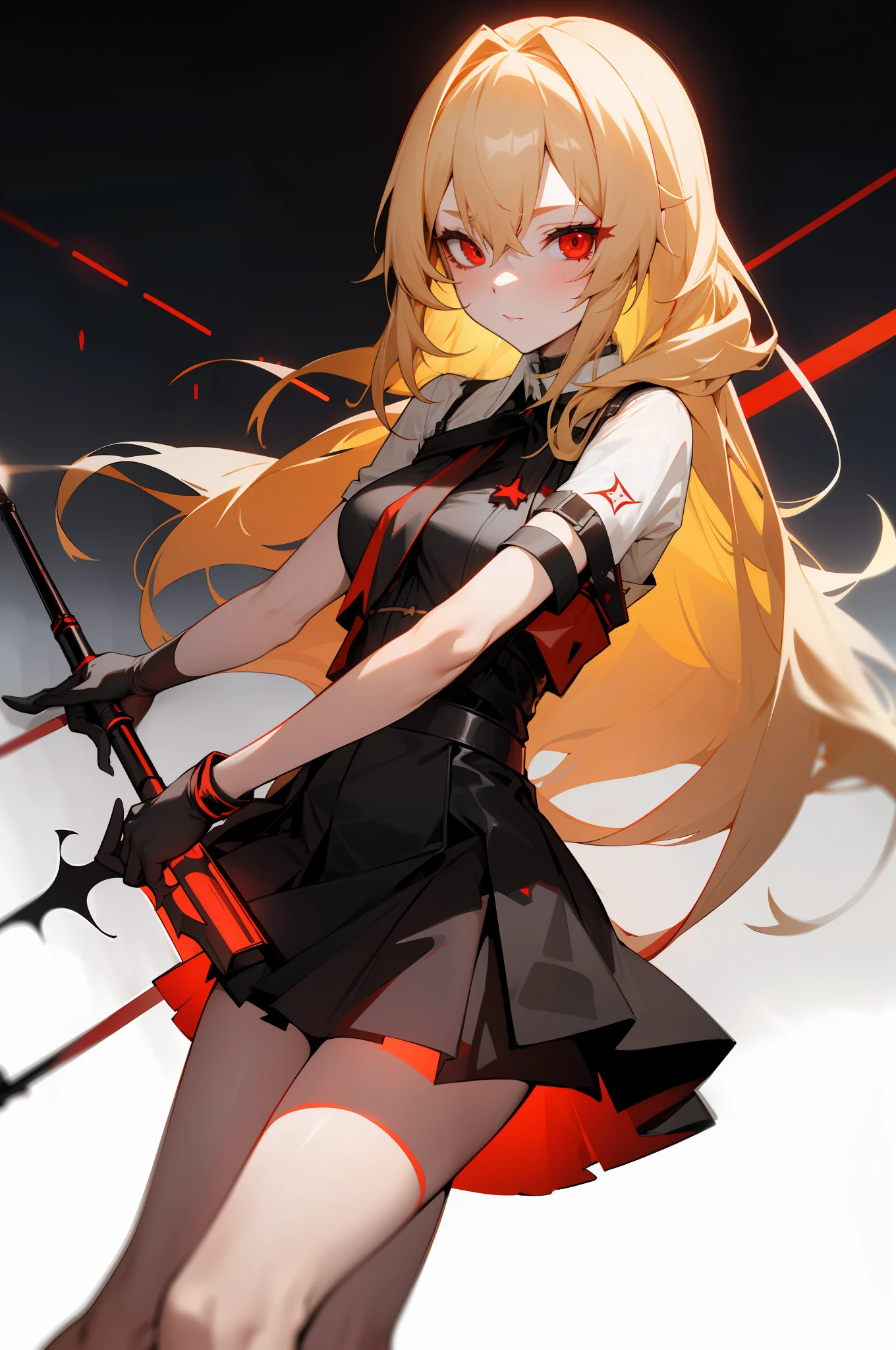 Blond haired red eyes succubus teacher holding a wand, girls frontline style, M4 Sopmod ii