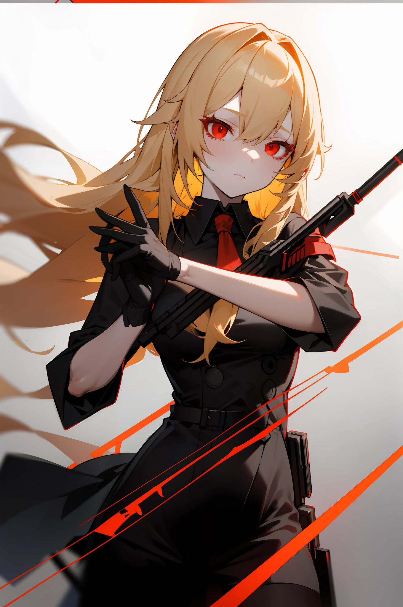Blond haired red eyes succubus teacher holding a wand, girls frontline style, M4 Sopmod ii