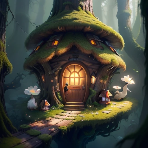 there is a small squirrel sitting on a moss covered tree stump, a storybook illustration inspired by Jacek Yerka, polycount contest winner, furry art, cute detailed digital art, adorable digital painting, cute forest creature, stylized 3d render, 3 d render stylized, cute 3 d render, very detailed digital painting, digital painting highly detailed