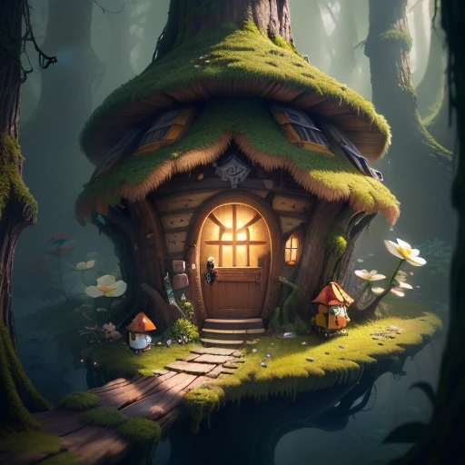 there is a small squirrel sitting on a moss covered tree stump, a storybook illustration inspired by Jacek Yerka, polycount contest winner, furry art, cute detailed digital art, adorable digital painting, cute forest creature, stylized 3d render, 3 d render stylized, cute 3 d render, very detailed digital painting, digital painting highly detailed