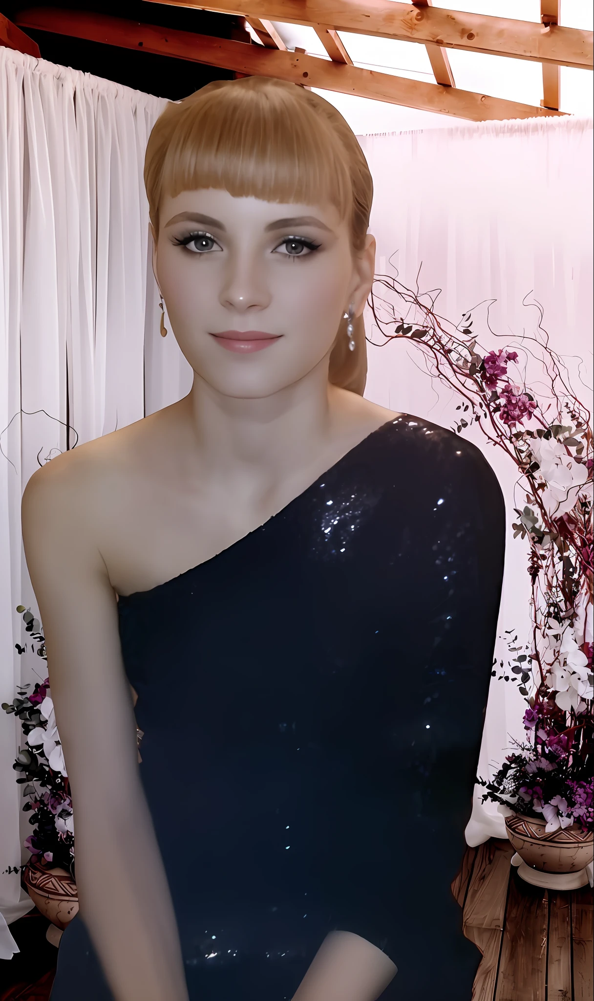 woman in black dress posing for photo dressed in formal dress dressed in elegant dress inspired by Adrienne Henchne Deák, edited, in black dress