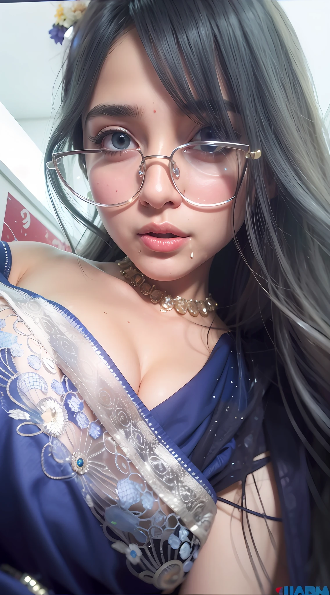 translucent liquid on face cum dripping string