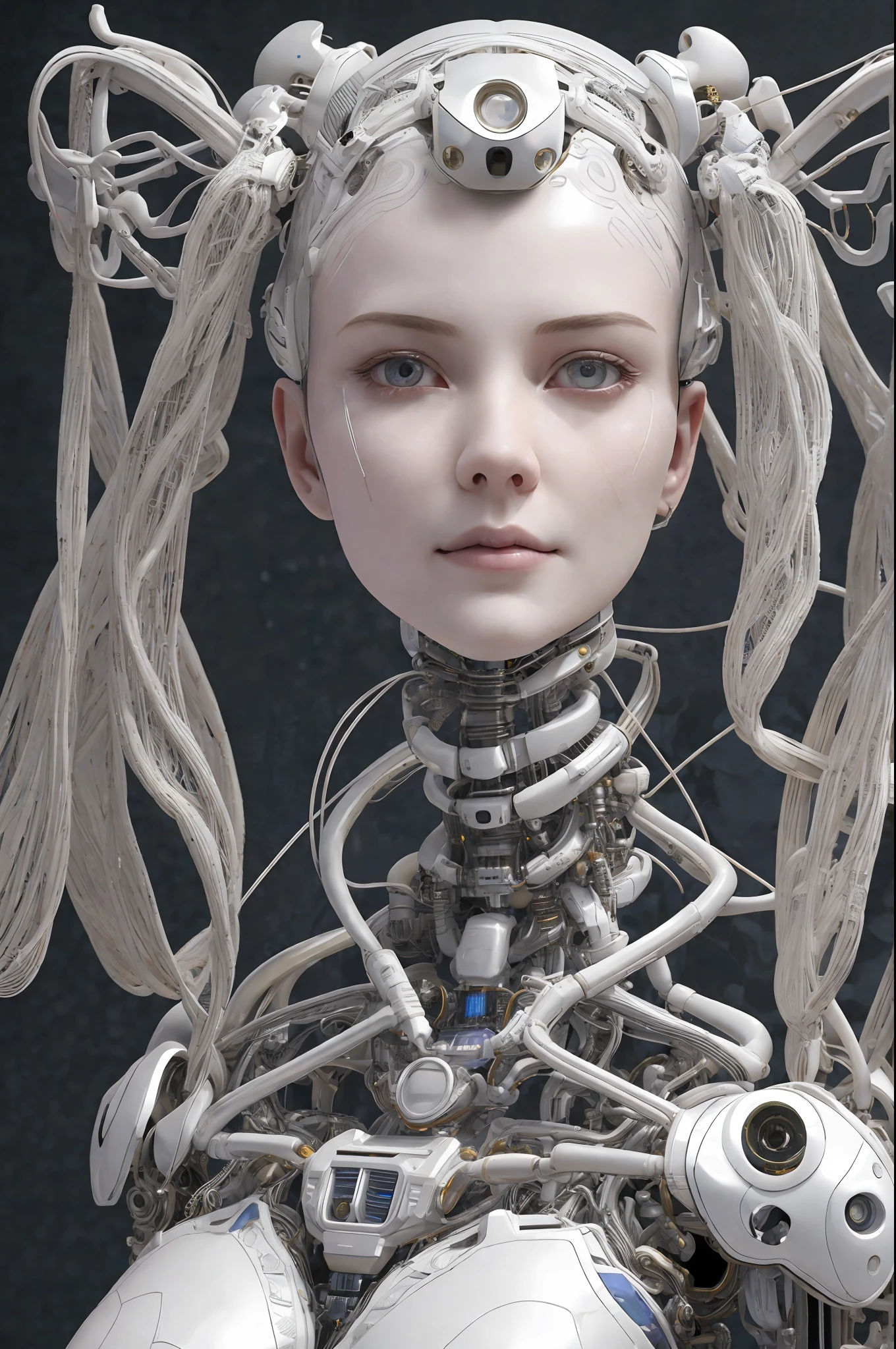 complex 3d render ultra detailed of a beautiful porcelain profile woman android face, cyborg, robotic parts, 150 mm, beautiful studio soft light, rim light, vibrant details, luxurious cyberpunk, lace, hyperrealistic, anatomical, facial muscles, cable electric wires, microchip, elegant, beautiful background, octane render, H. R. Giger style, 8k, best quality, masterpiece, illustration, an extremely delicate and beautiful, extremely detailed ,CG ,unity ,wallpaper, (realistic, photo-realistic:1.37),Amazing, finely detail, masterpiece,best quality,official art, extremely detailed CG unity 8k wallpaper, absurdres, incredibly absurdres, , robot, silver halmet, full body, sitting