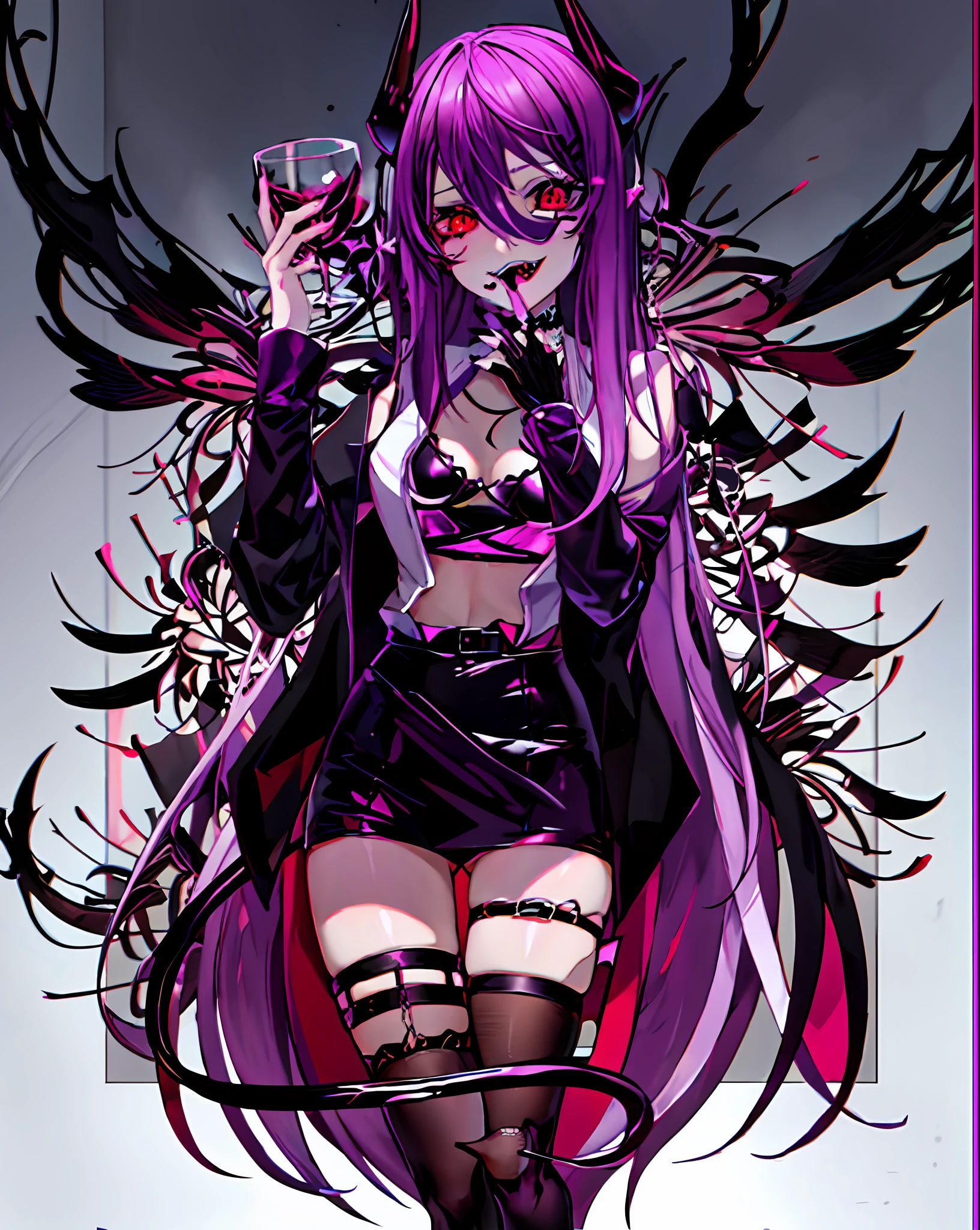 anime girl with horns and a glass of wine, gothic maiden anime girl, demon anime girl, gapmoe yandere grimdark, anime woman fullbody art, 1 7 -  - old me goth girl, ahegao, fullbody commission for, anime full body illustration, from girls frontline, anime moe artstyle, at pixiv, spider lilies