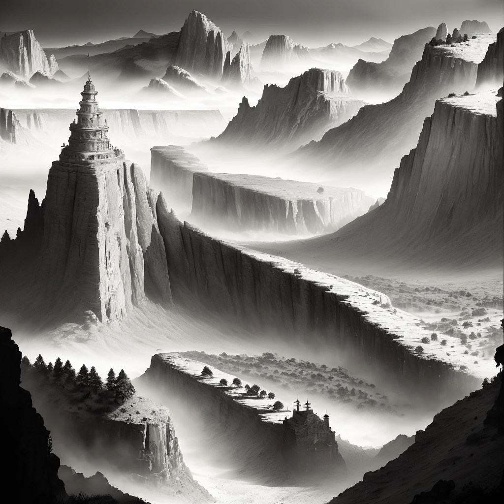 Antique map landscape, ink painting, monotone color, (cool tone), pirate movie story style, highly detailed, dynamic, epic, realistic lighting and shadows, inspired by yndiana jones, vibrant, 8k, Octane rendering, enigmatic, very detailed, Conceptual art, Realistic, Masterpiece, Good quality