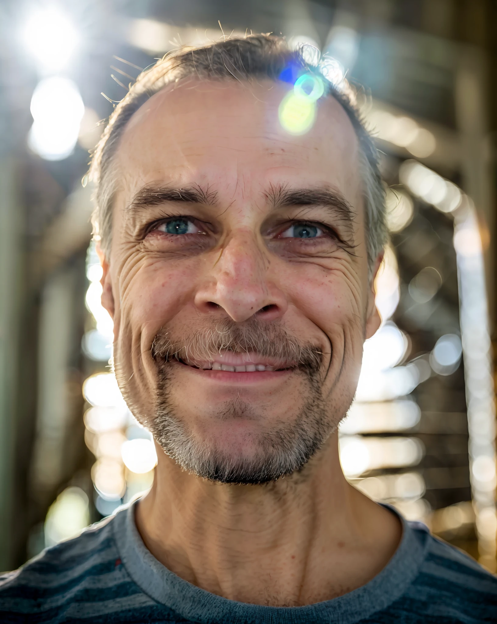 a man with a light stuble and a striped shirt smiling, 8k selfie photograph, portrait, headshot profile picture, in the style of tim burton