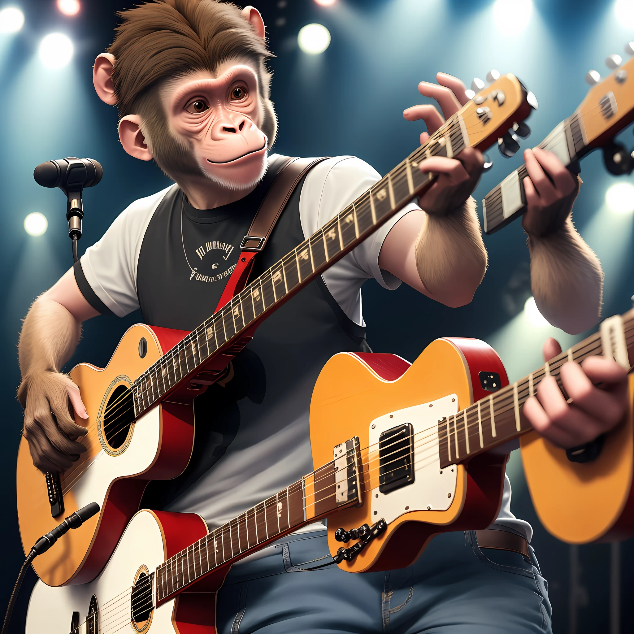 Monkey playing guitar on a stage