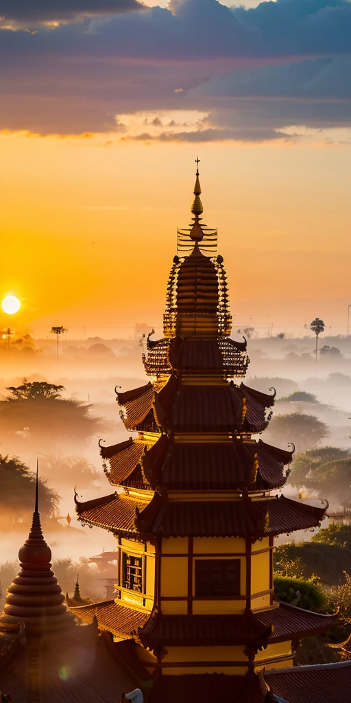 8k resolution, Myanmar pagoda, sun rises