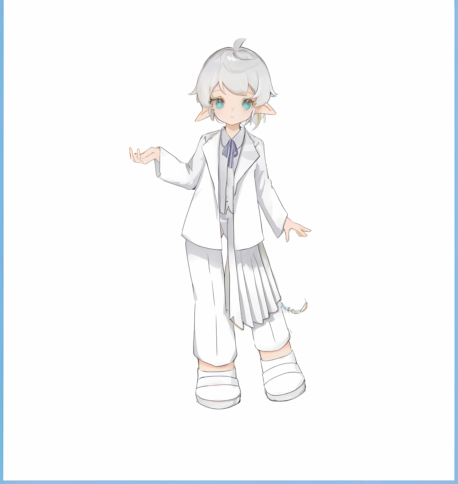 Anime characters Clear costume design! Full body portrait!! Off-white hair Elf ears
