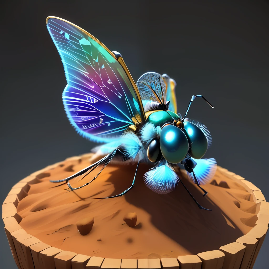 high detailed, 3D animated, HD, anthill in the style of anime, with a blue crystal dragonfly on top