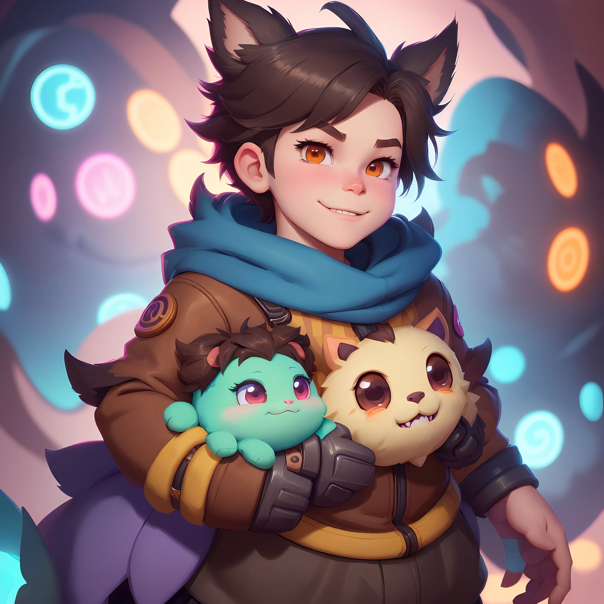 cartoon illustration of a boy holding a stuffed animal, concept art by Lois van Baarle, trend in polycount, furry art, beeple and jeremiah ketner, jazza and rossdraws, monstergirl, adorable digital painting, portrait of a cute monster, official splash art, hearthstone style art, hearthstone art, hearthstone art, discord profile photo well-drawn hands