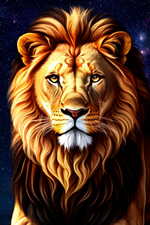 Starry sky, stars forming a face of a lion.