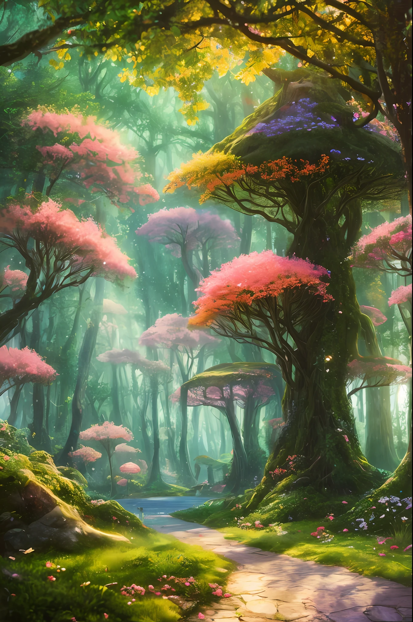 masterpiece, best quality, high quality,extremely detailed CG unity 8k wallpaper, An enchanting and dreamy scene of a fantasy forest, with towering trees, glowing mushrooms, and hidden fairy glens, creating a sense of mystique and enchantment, artstation, digital illustration, intricate, trending, pastel colors, oil paiting, award winning photography, Bokeh, Depth of Field, HDR, bloom, Chromatic Aberration ,Photorealistic,extremely detailed, trending on artstation, trending on CGsociety, Intricate, High Detail, dramatic, art by midjourney