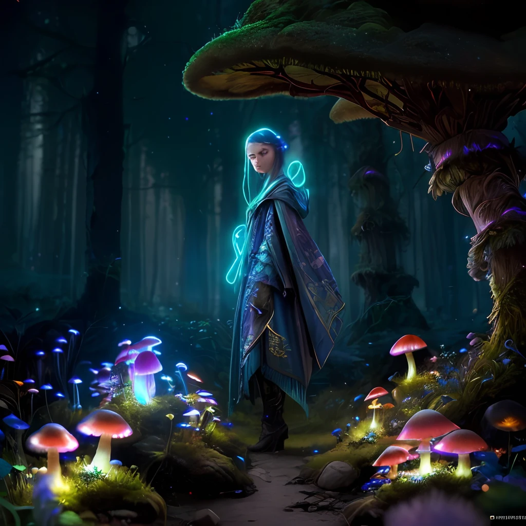 (highly detailed:1.2),(best quality:1.2),8k,sharp focus,(subsurface scattering:1.1)
(glowing magic bioluminescent mushrooms:1.2),psychadelic magic particles inthe air, (neon bioluminescent mushroom forest at night:1.2), (magical fireflies:1.2)
(very detailed trees and rocks and moss:1.2), (highly detailed background:1.3), RPG, Elden Ring style, (fantasy:1.3),(hyperrealistic:1.2), cinematic lighting, highly detailed, artstation,smooth, sharp focus, artgerm, greg rutkowski, alphonse mucha, editor's pickup, trending on artstation, trending on deviantart, wlop