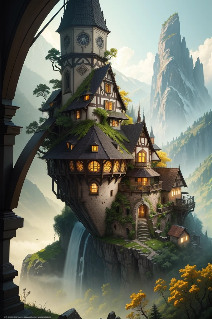 (low contrast ), colorfantasystyle  sharp details, a medieval village in switzerland, mess jungle in background, ornate, beautiful, atmosphere, vibe, flowers, concept art illustration, greg rutowski, volumetric lighting, sunbeams, particles, colorful clothes, by Jean-Baptiste Monge, Gilles Beloeil, Tyler Edlin, Marek Okon, Pixar, album art, comic style, golden ratio, perfect composition, a masterpiece, trending on artstation, oversaturated, epic realistic, hdr, intricate details, rutkowski, intricate, cinematic, detailed , art by midjourney