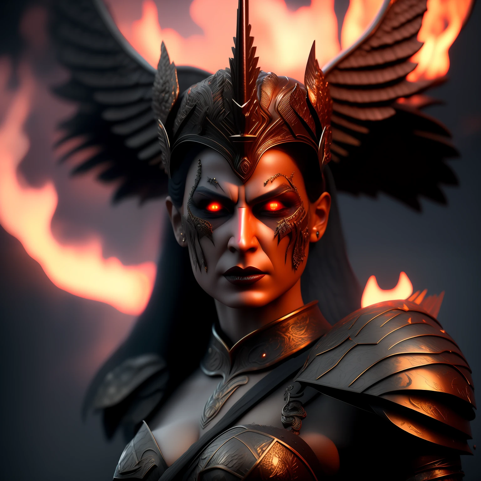 angry valkyrie burns in hell, fantasy style, photorealistic, 4k, 3d