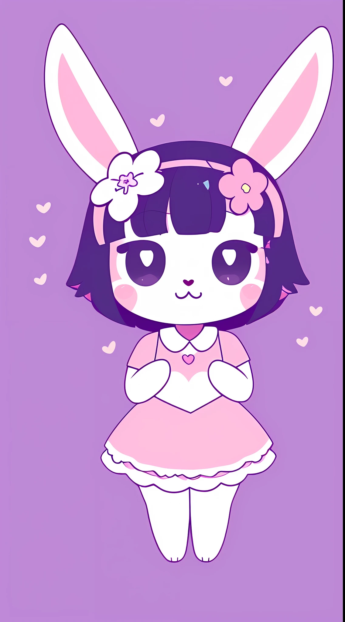"(Cute:1.2|Kawaii:1.3|chibi:1.4),(bunny:1.2),((1girl)),(solo),(floral,twilight background),flat colors